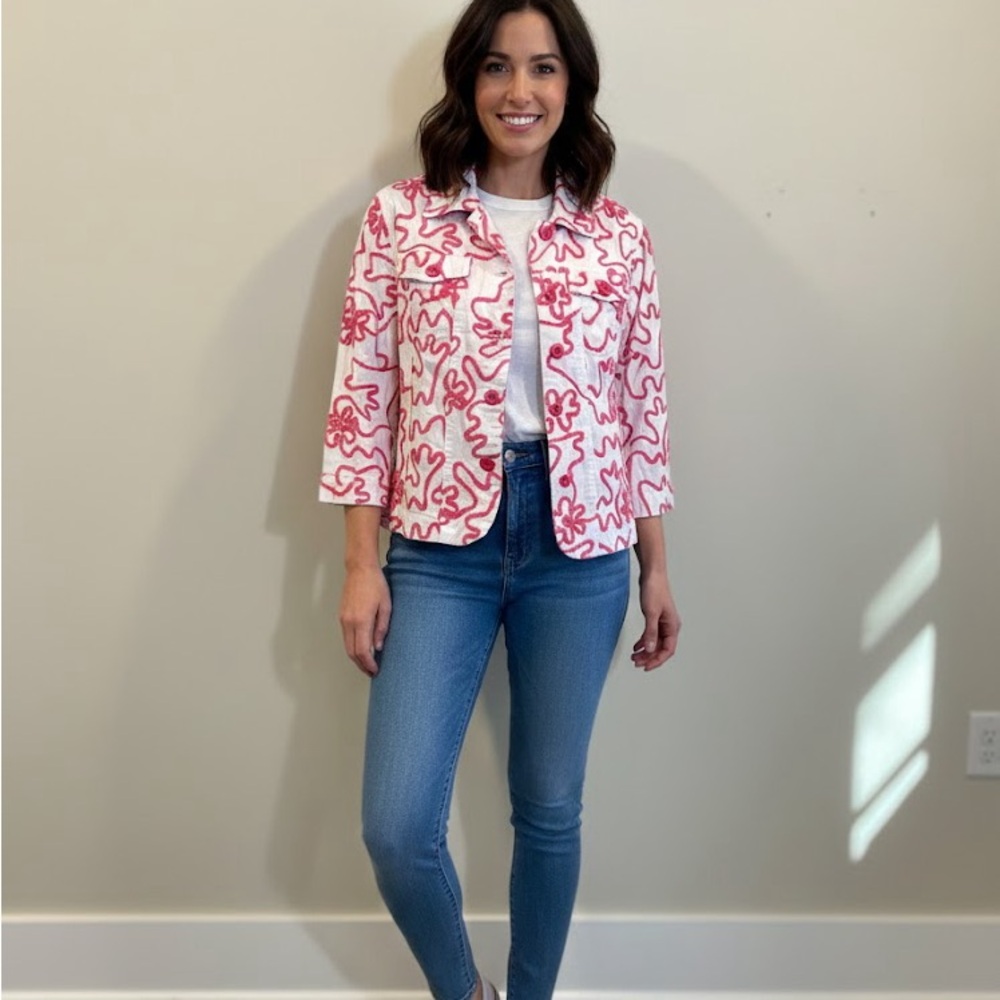 Pink Abstract Line Art Button Down Jacket - Size Small - NWOT